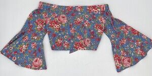 Chocolate Shirt Womens Small Floral Blouse Cropped Bell Sleeve Boat Neck